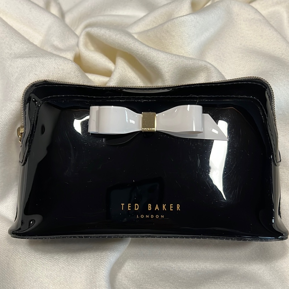 Ted Baker Black Cosmetic Bag with White Bow